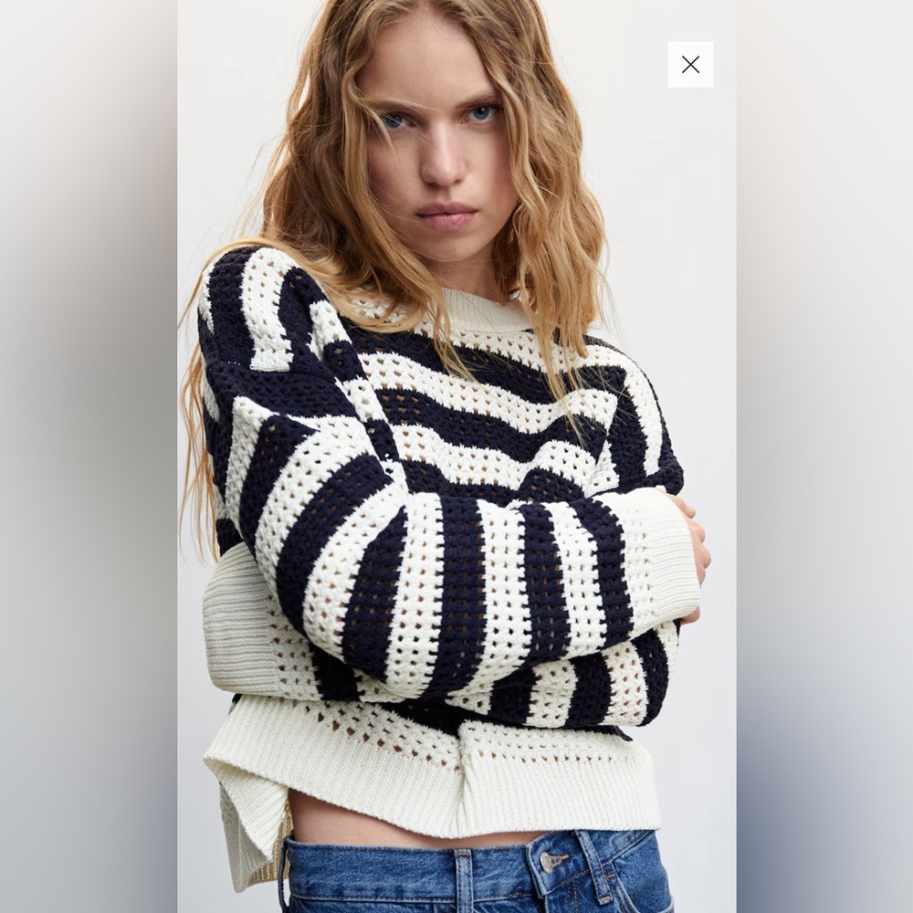 Mango Navy and White Striped Sweater